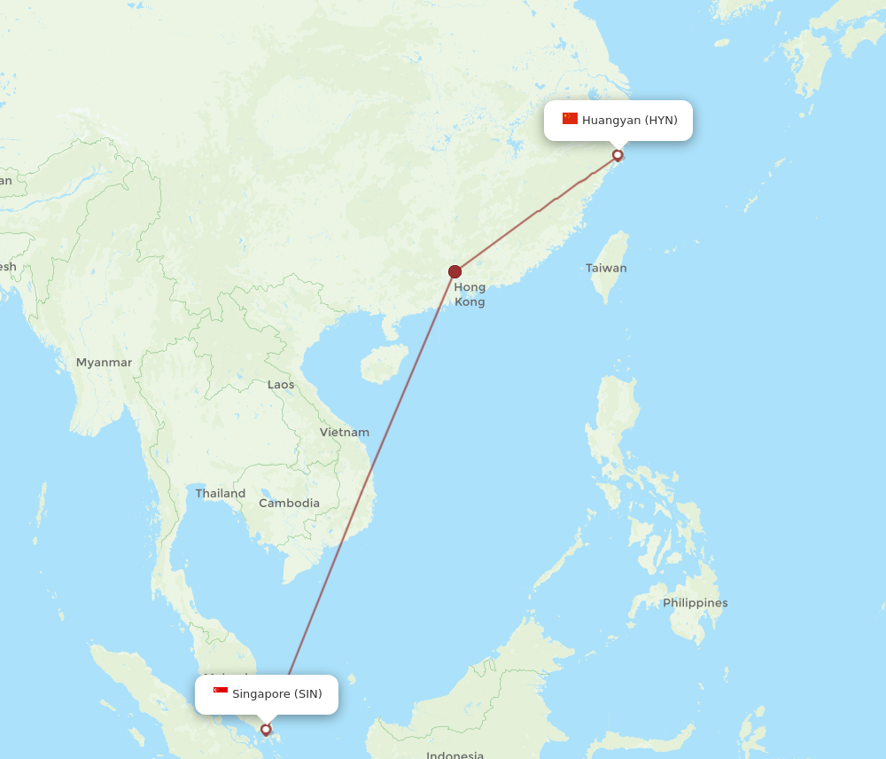 HYN to SIN flights and routes map