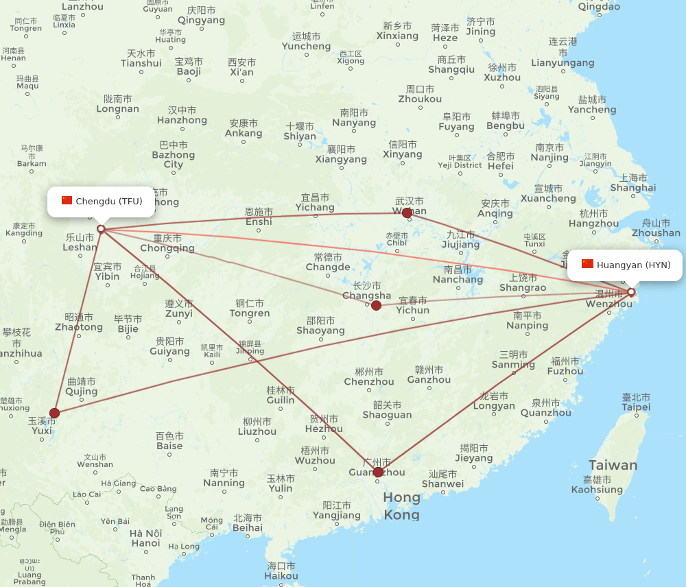 HYN to TFU flights and routes map