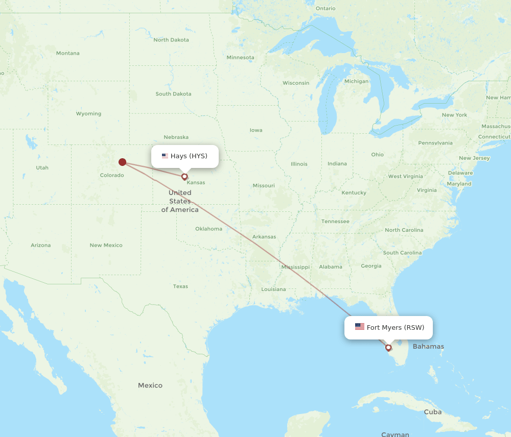 HYS-RSW flight routes