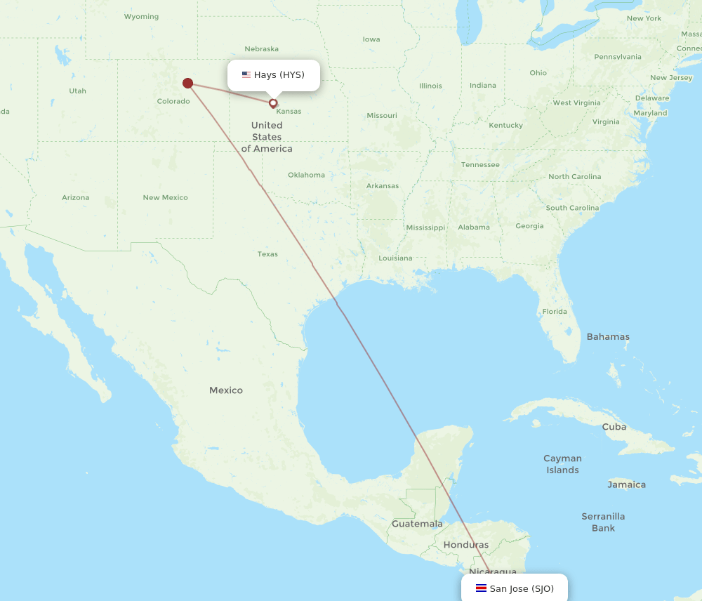 SJO to HYS flights and routes map
