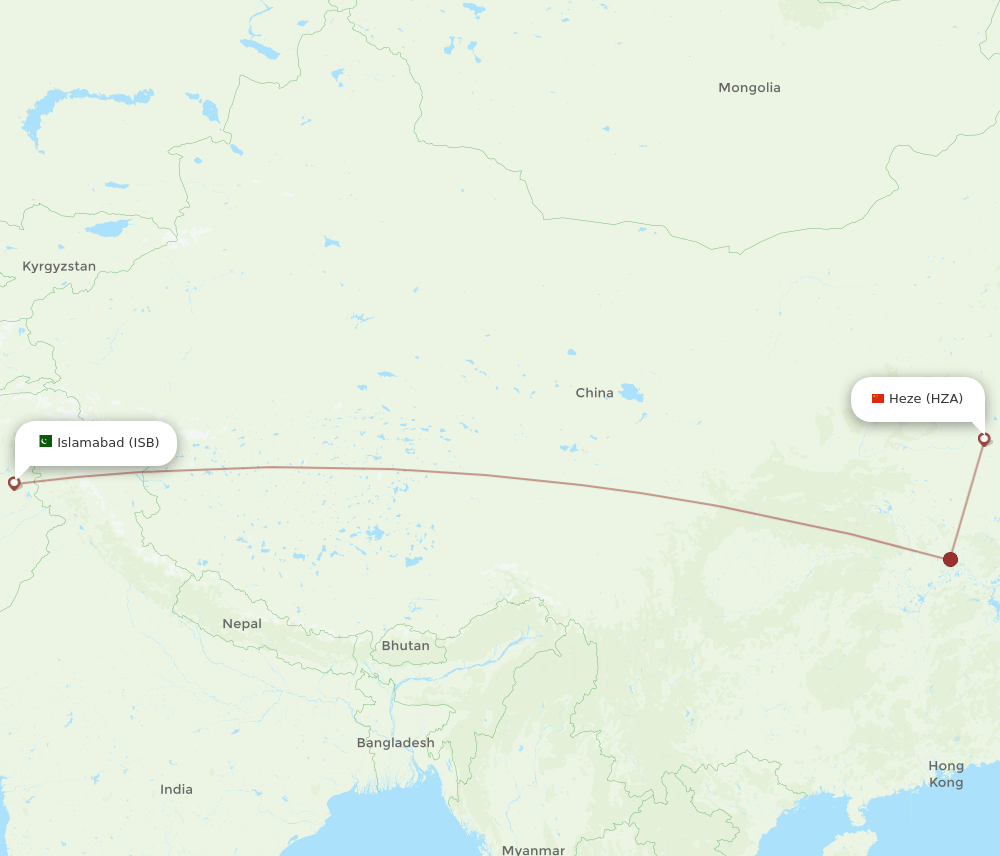 Islamabad - Heze route map and flight paths