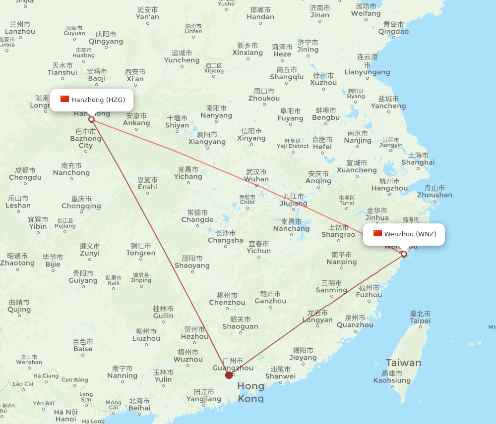 HZG to WNZ flights and routes map