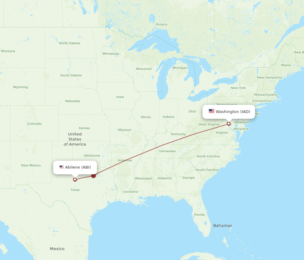 IAD to ABI flights and routes map