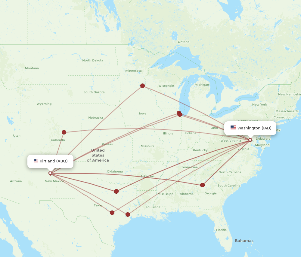 IAD to ABQ flights and routes map