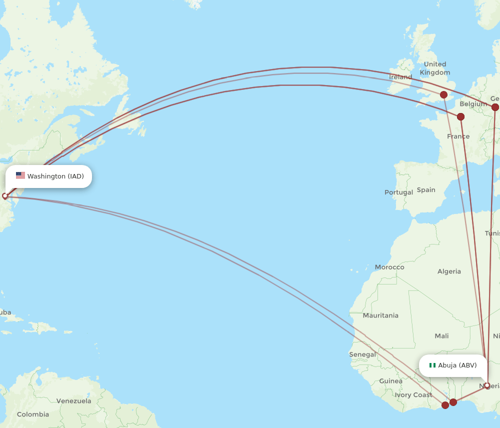 IAD-ABV flight routes