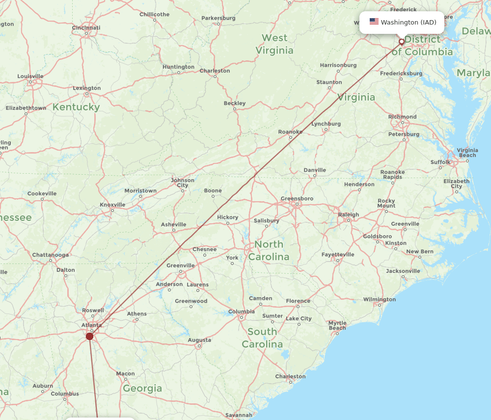 IAD-ABY flight routes