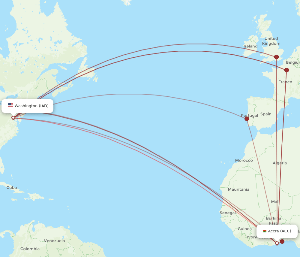 IAD-ACC flight routes