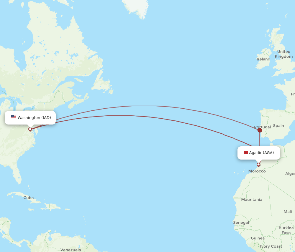 IAD-AGA flight routes