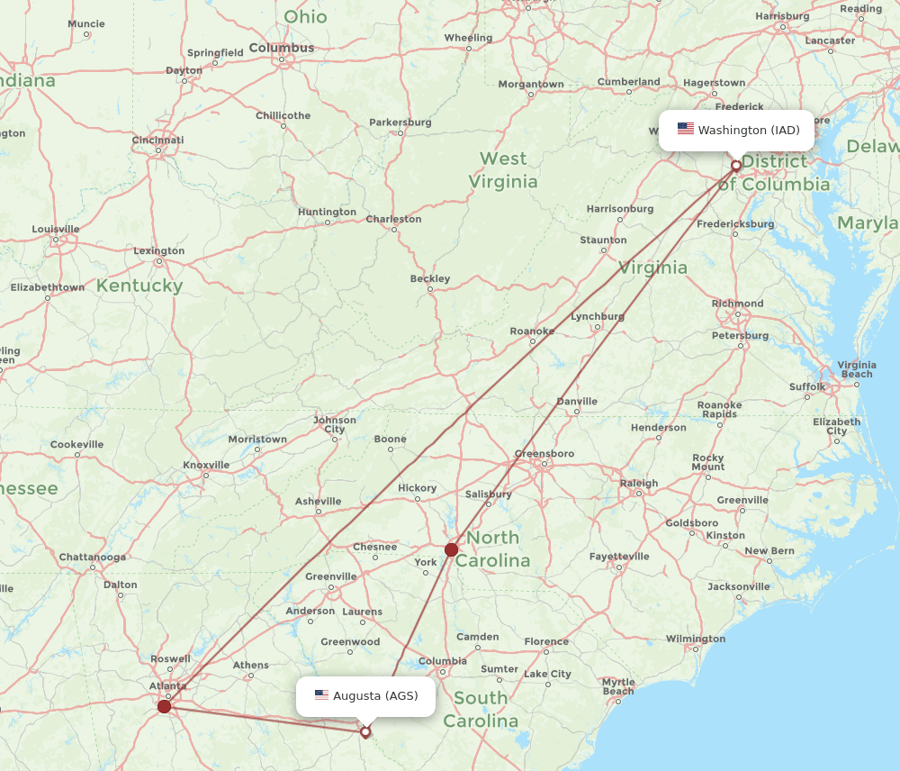 IAD-AGS flight routes