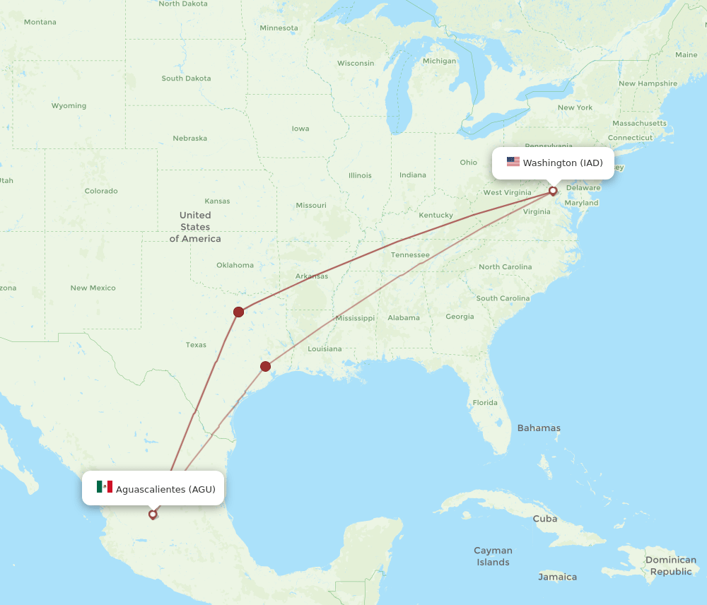 IAD to AGU flights and routes map