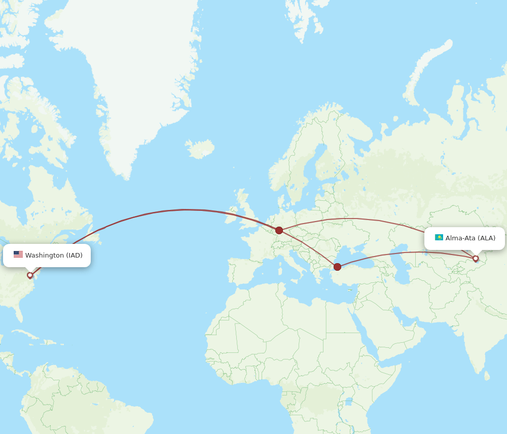 IAD-ALA flight routes