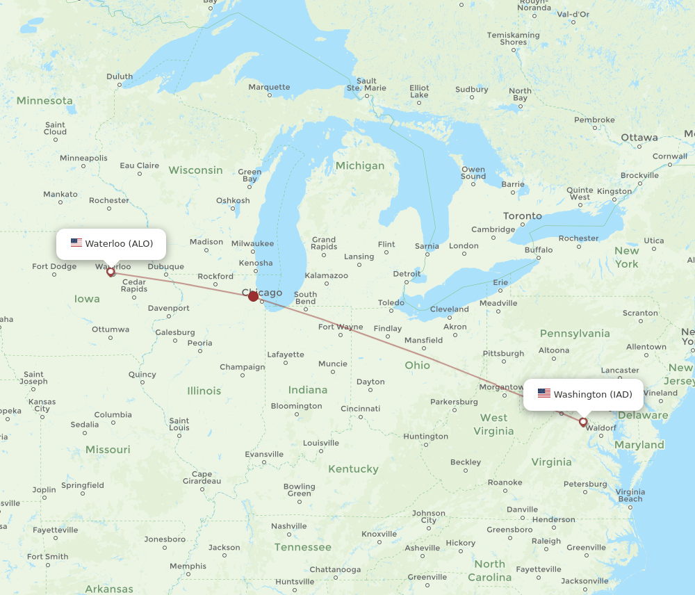 IAD-ALO flight routes