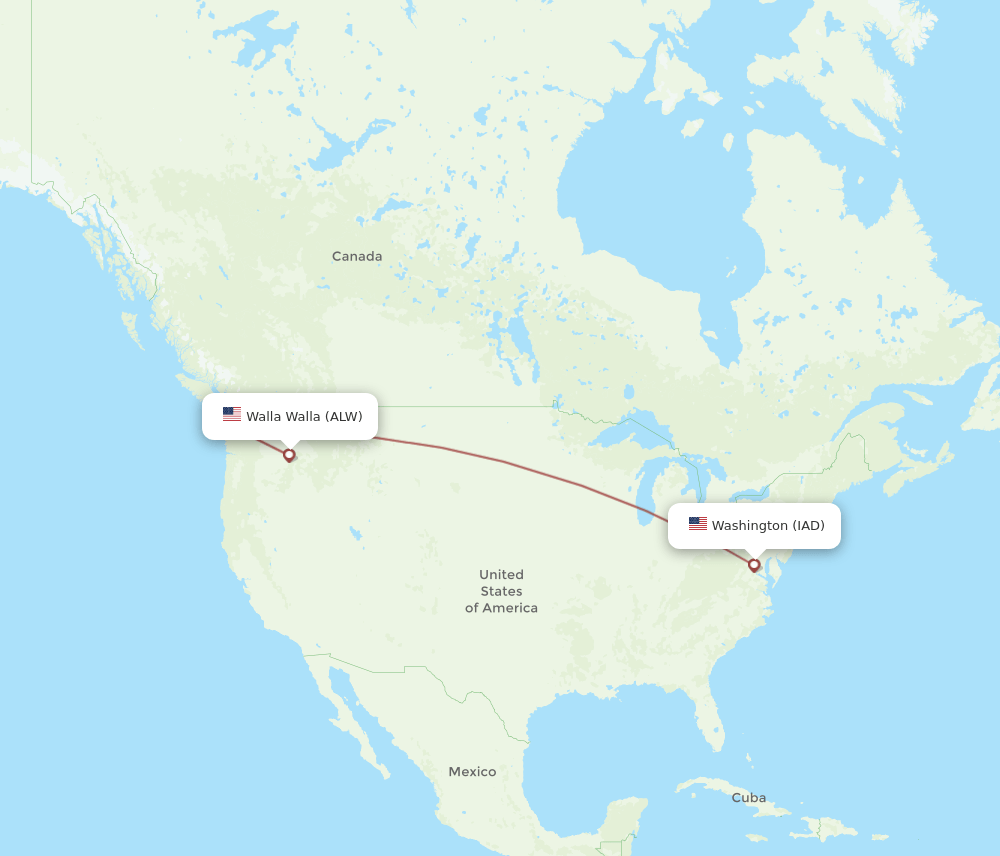 IAD to ALW flights and routes map