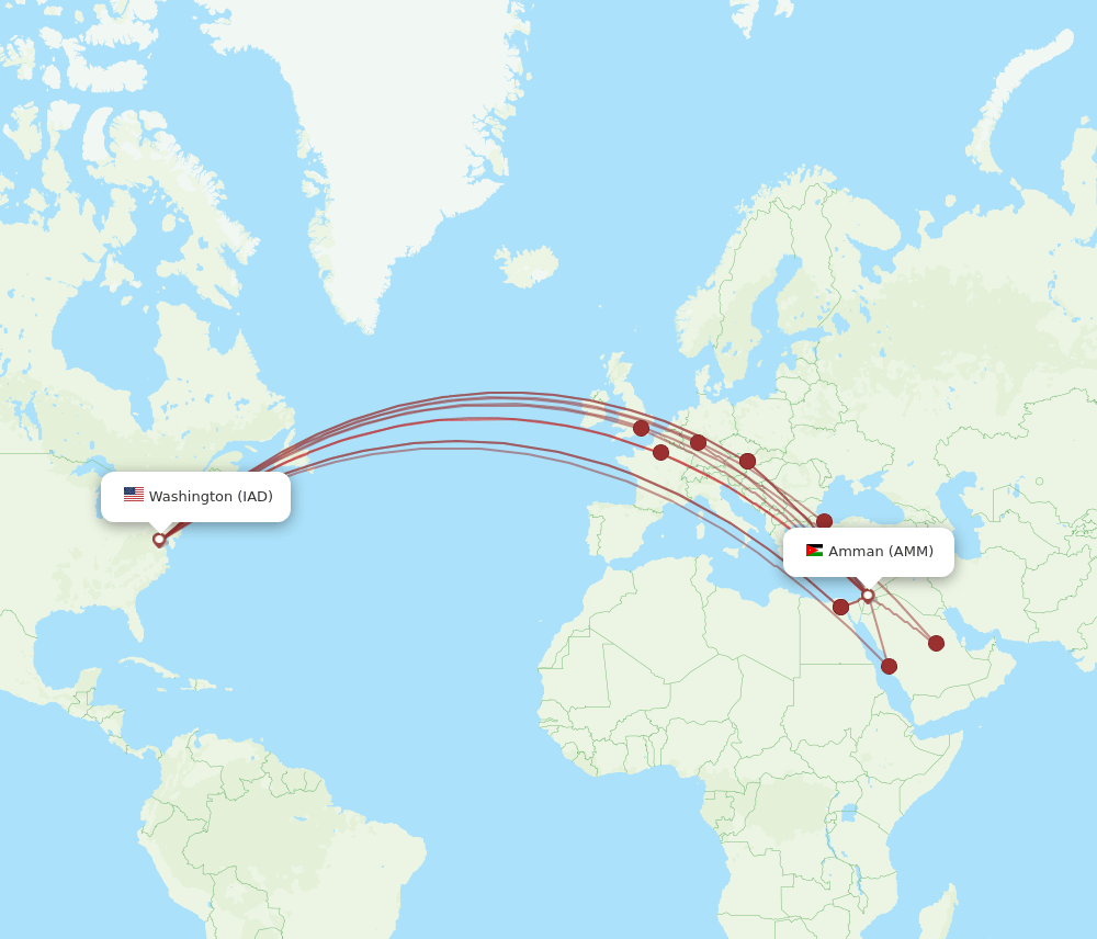 IAD-AMM flight routes