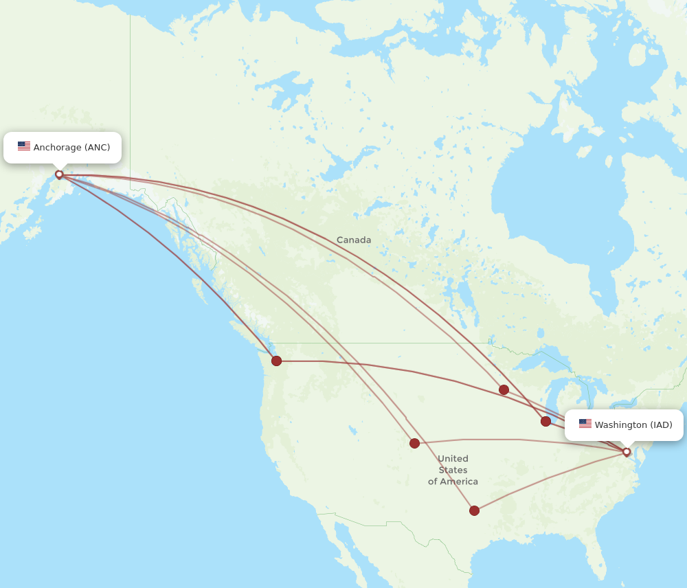 IAD to ANC flights and routes map