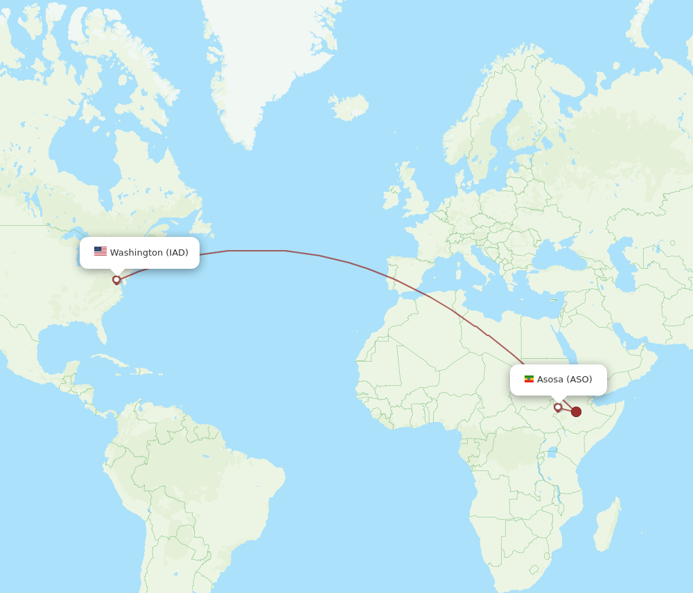 Asosa - Dulles route map and flight paths