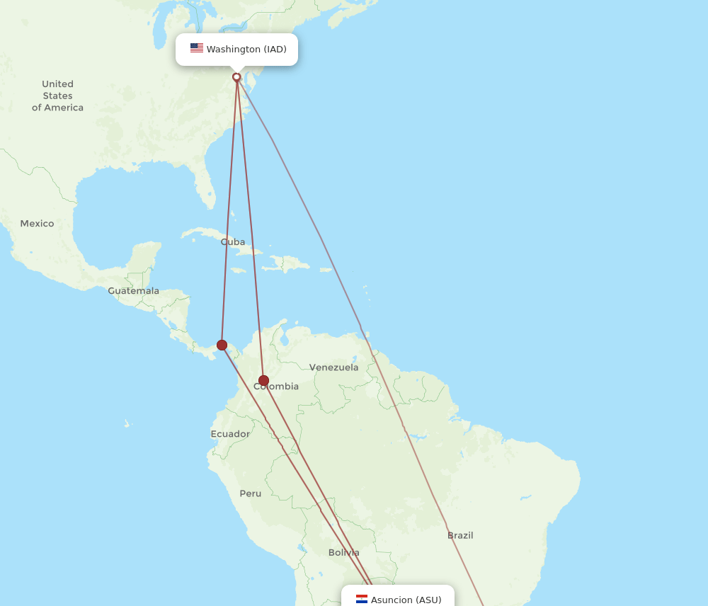 IAD-ASU flight routes