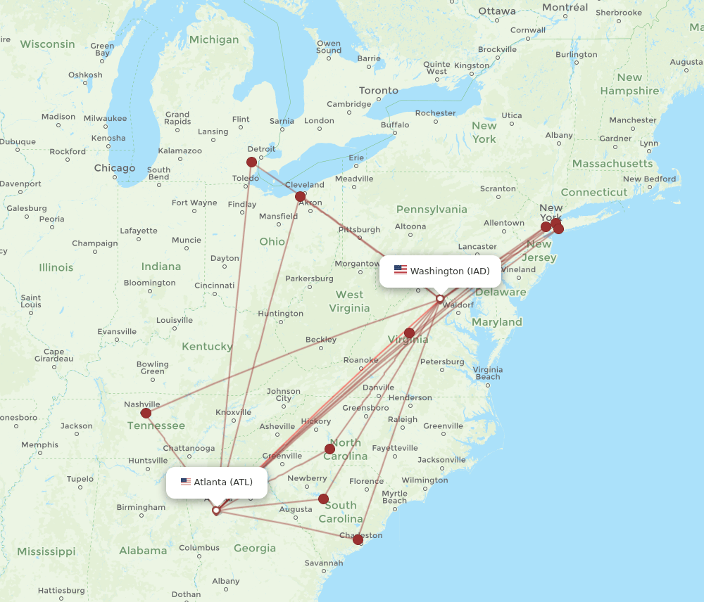 IAD-ATL flight routes