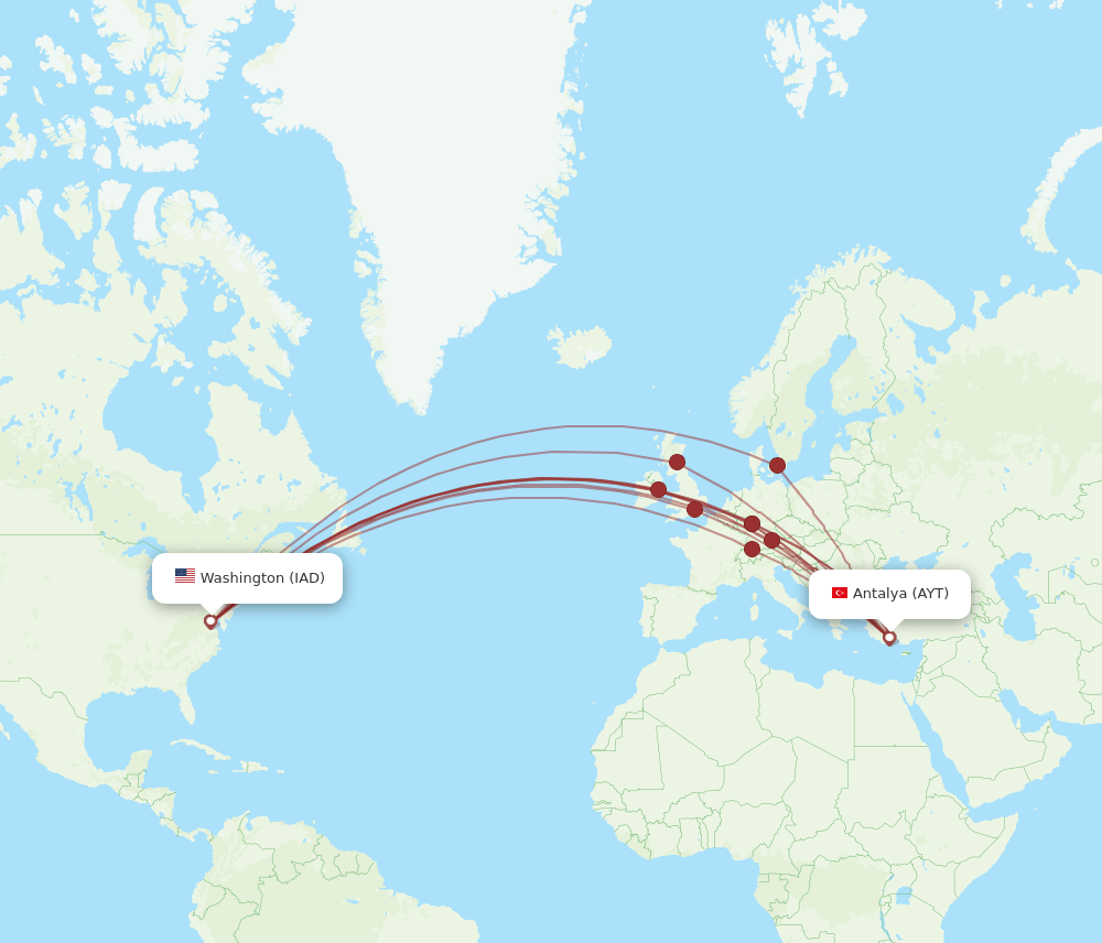 IAD-AYT flight routes