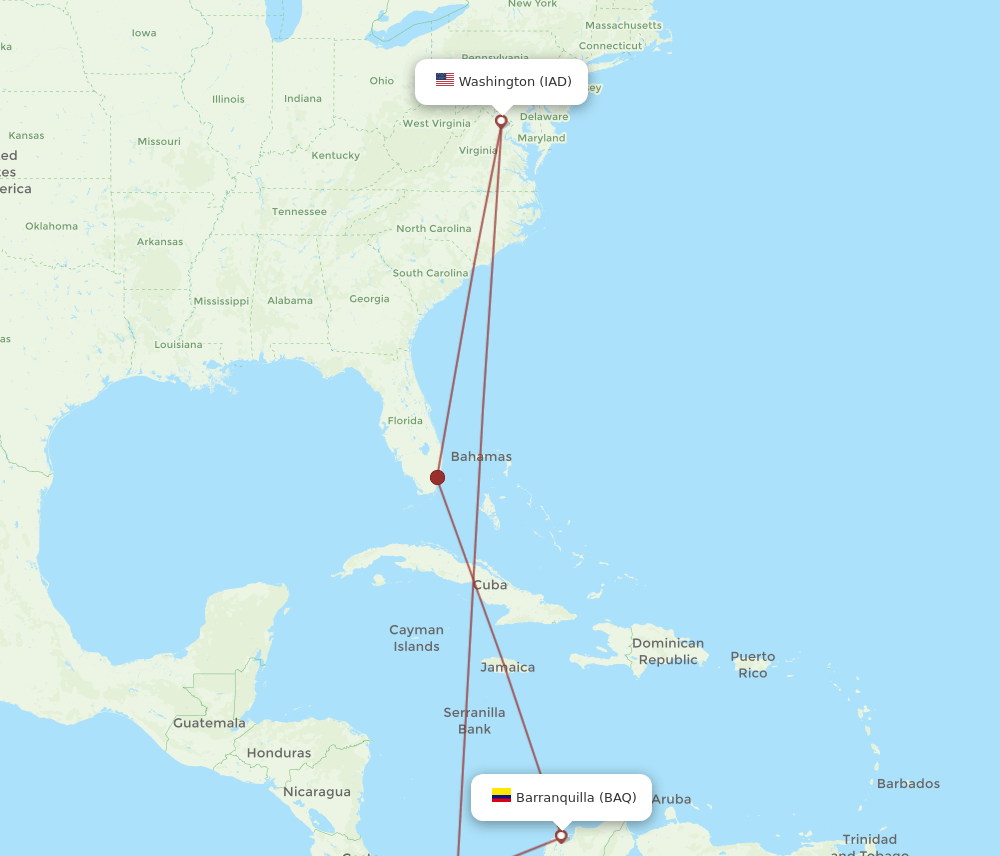 IAD-BAQ flight routes