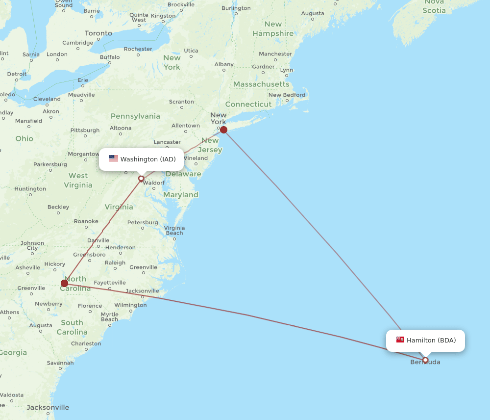 IAD-BDA flight routes