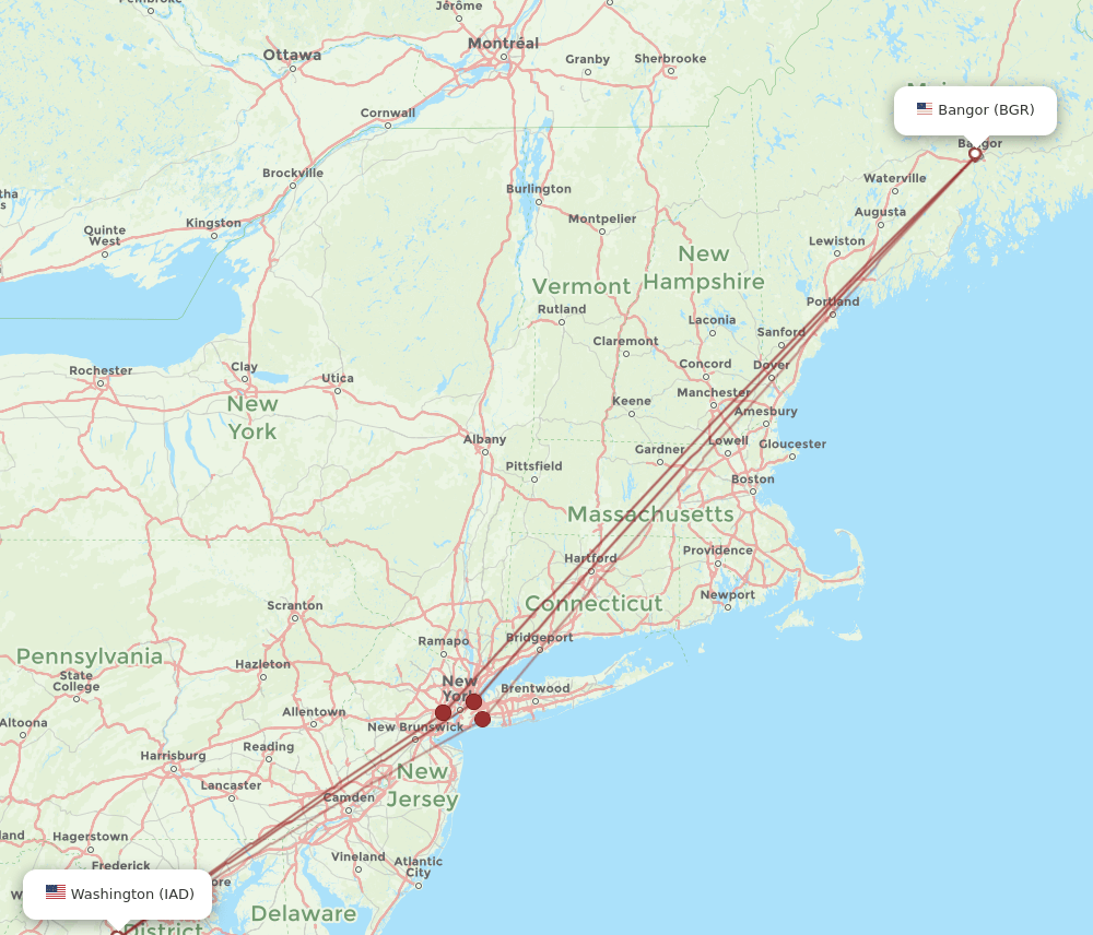 IAD-BGR flight routes