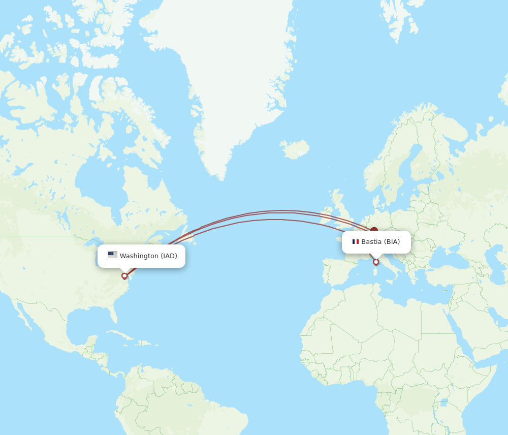 IAD to BIA flights and routes map
