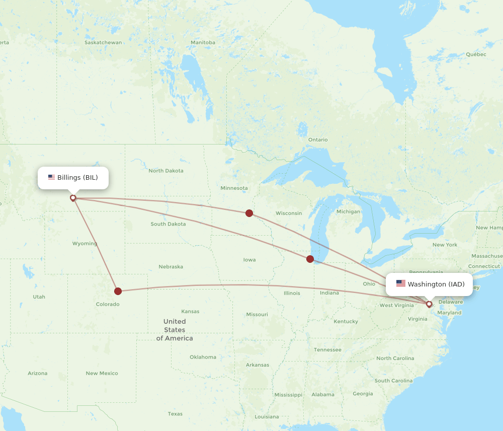 IAD-BIL flight routes