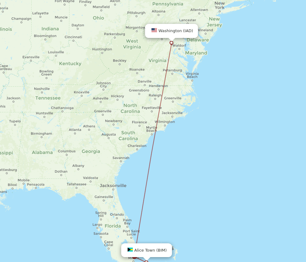 IAD-BIM flight routes