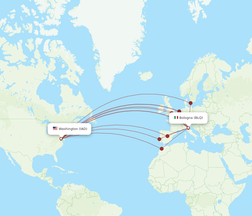 IAD-BLQ flight routes