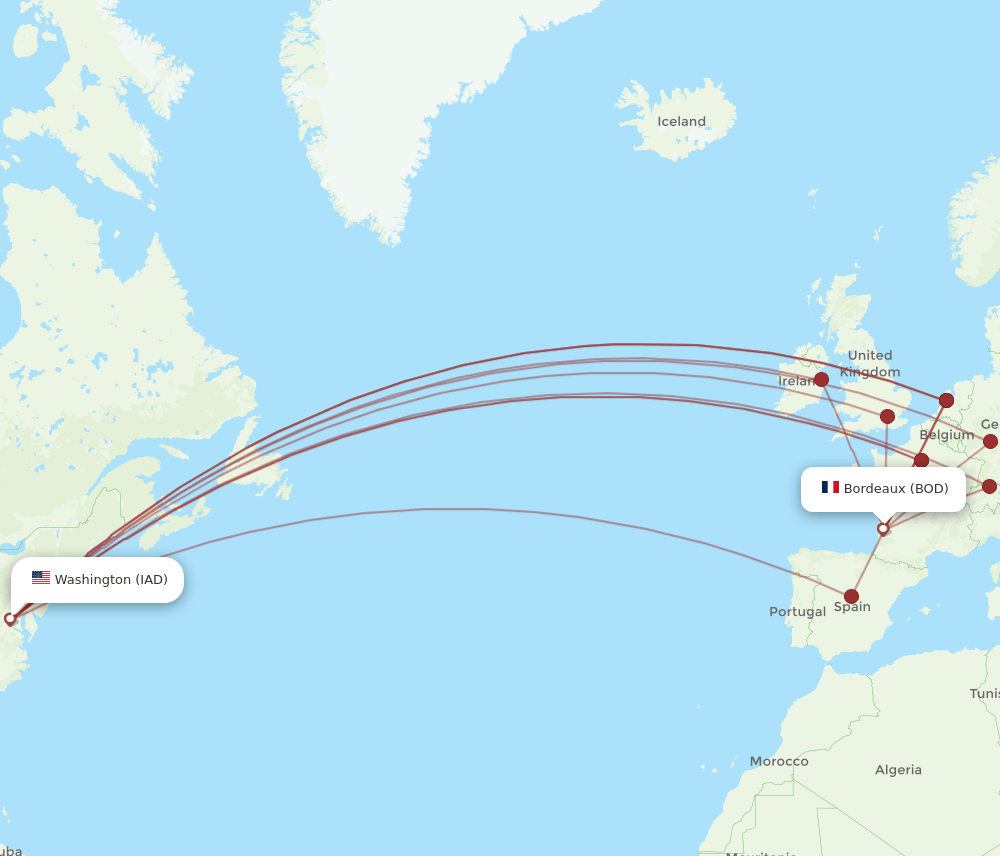 IAD-BOD flight routes