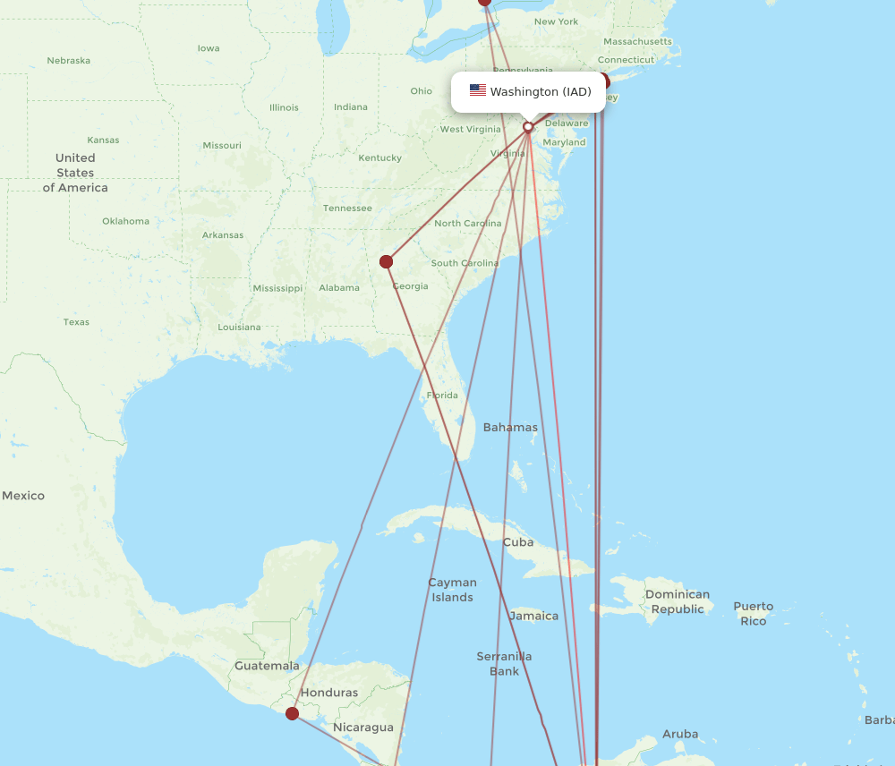 IAD to BOG flights and routes map