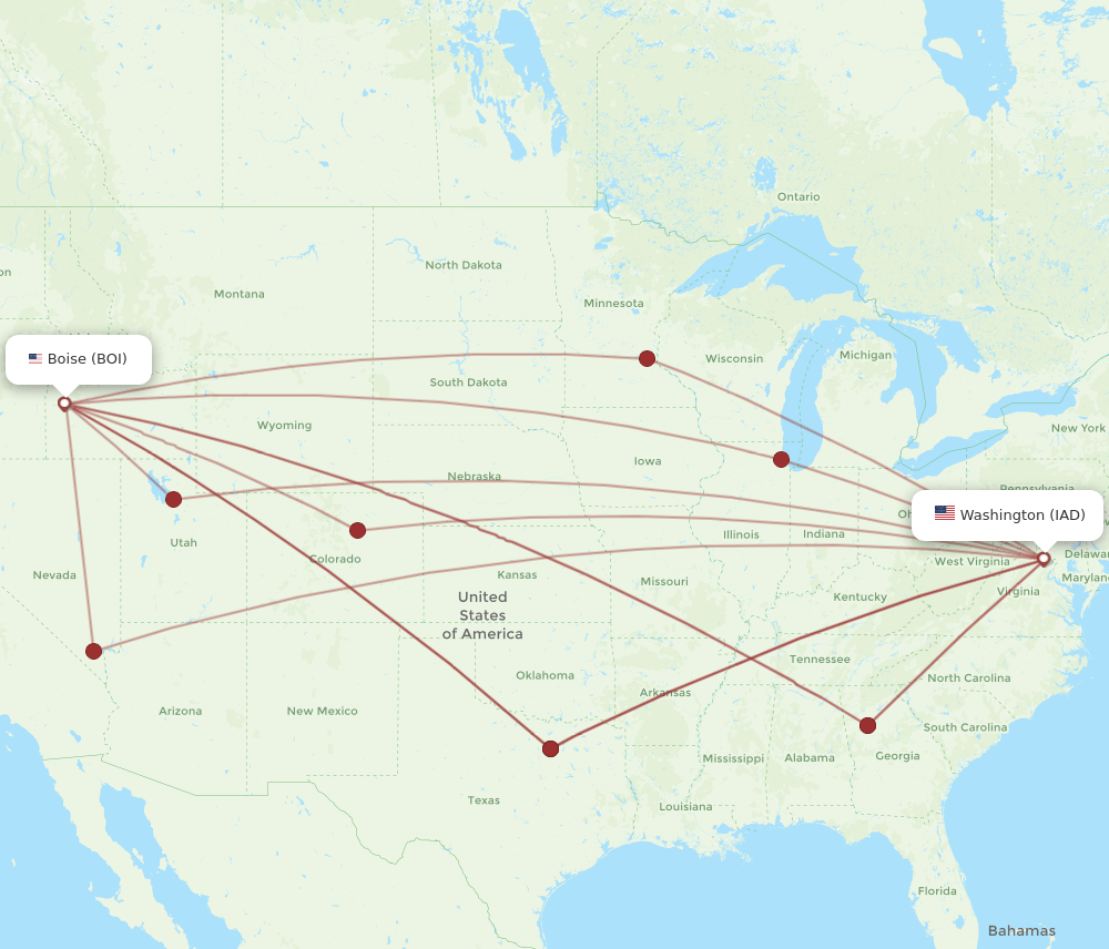 IAD-BOI flight routes
