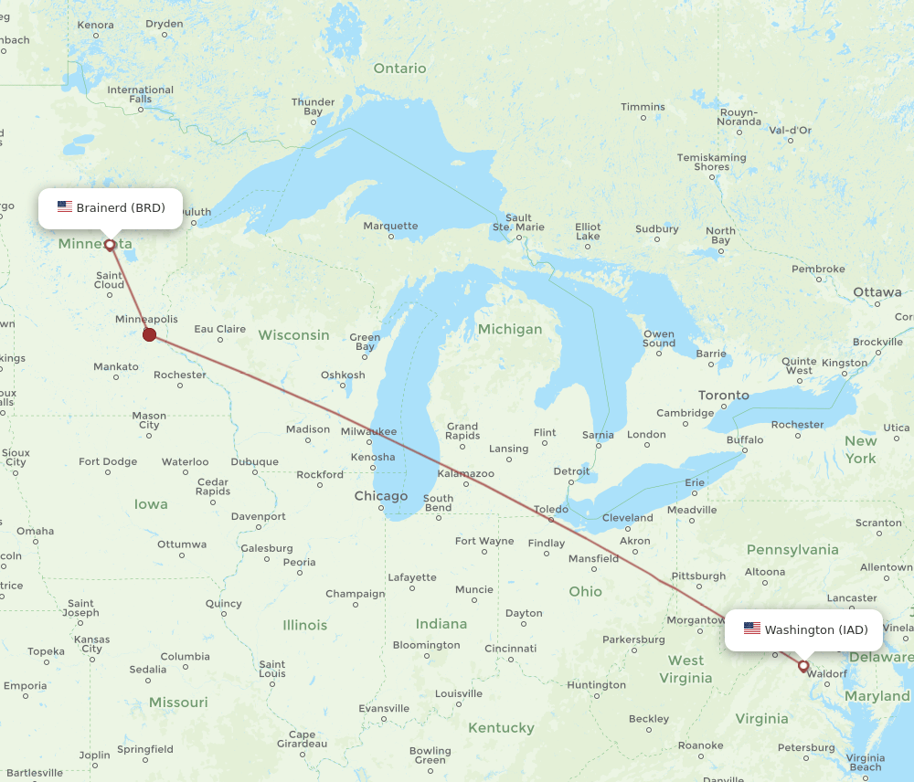 IAD-BRD flight routes