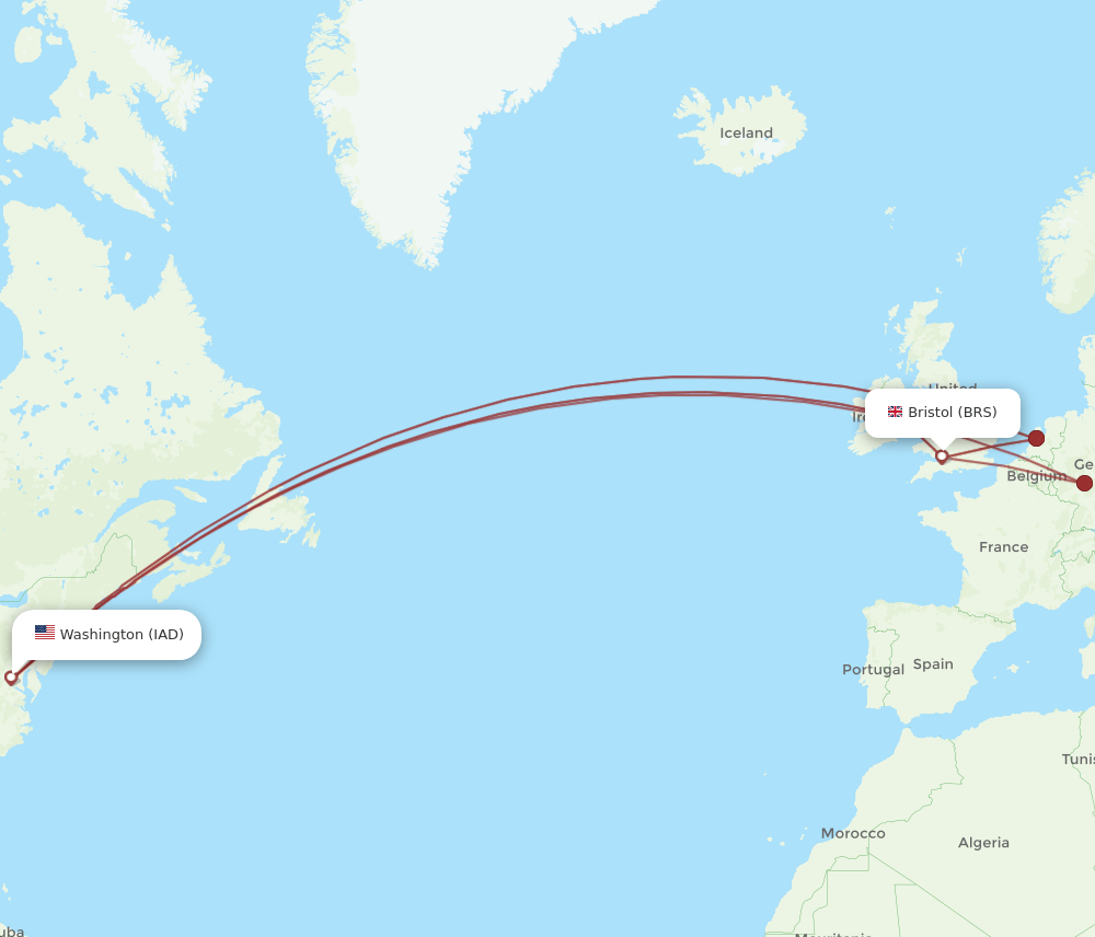 IAD to BRS flights and routes map