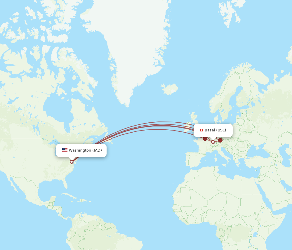 IAD to BSL flights and routes map