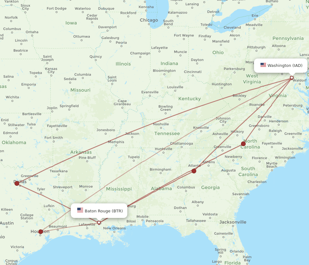 IAD-BTR flight routes