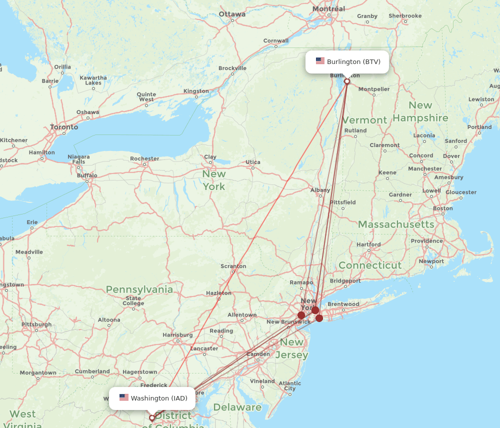 IAD-BTV flight routes
