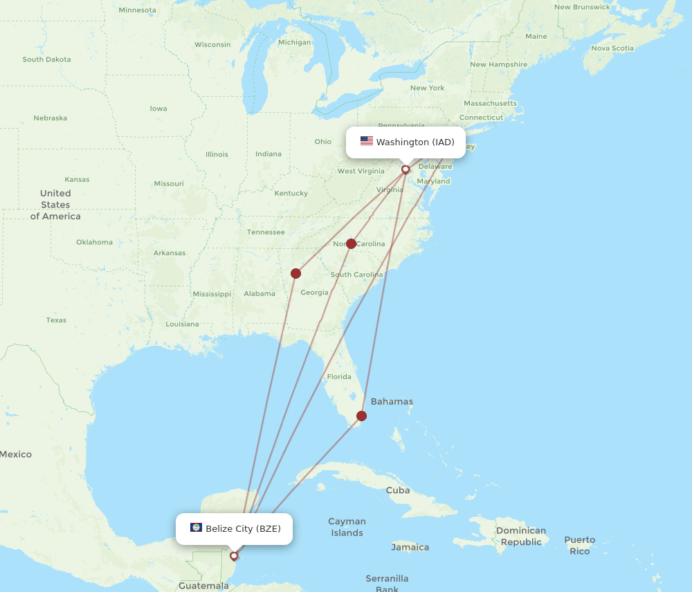 IAD-BZE flight routes