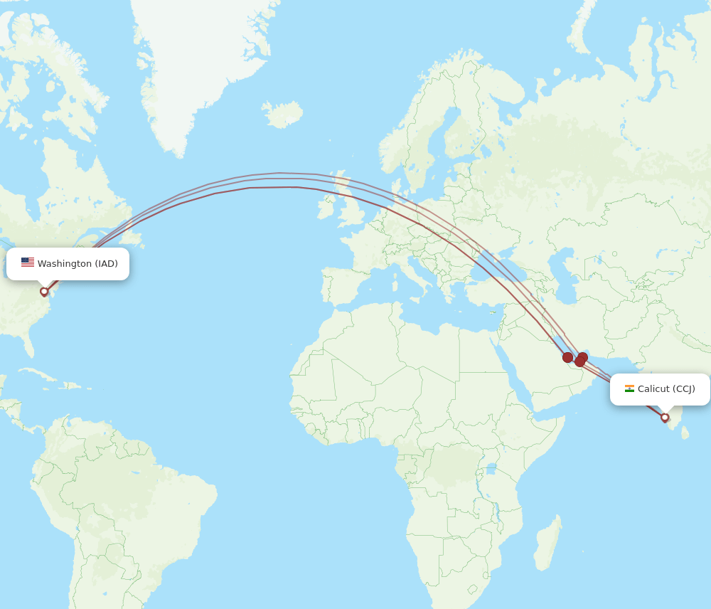 IAD-CCJ flight routes