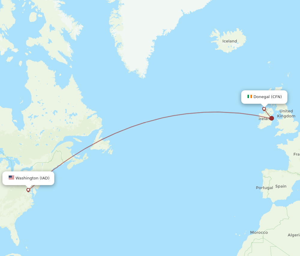 IAD to CFN flights and routes map
