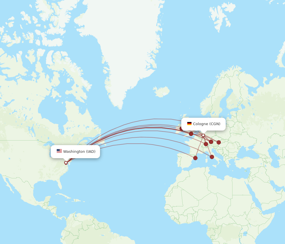 IAD-CGN flight routes