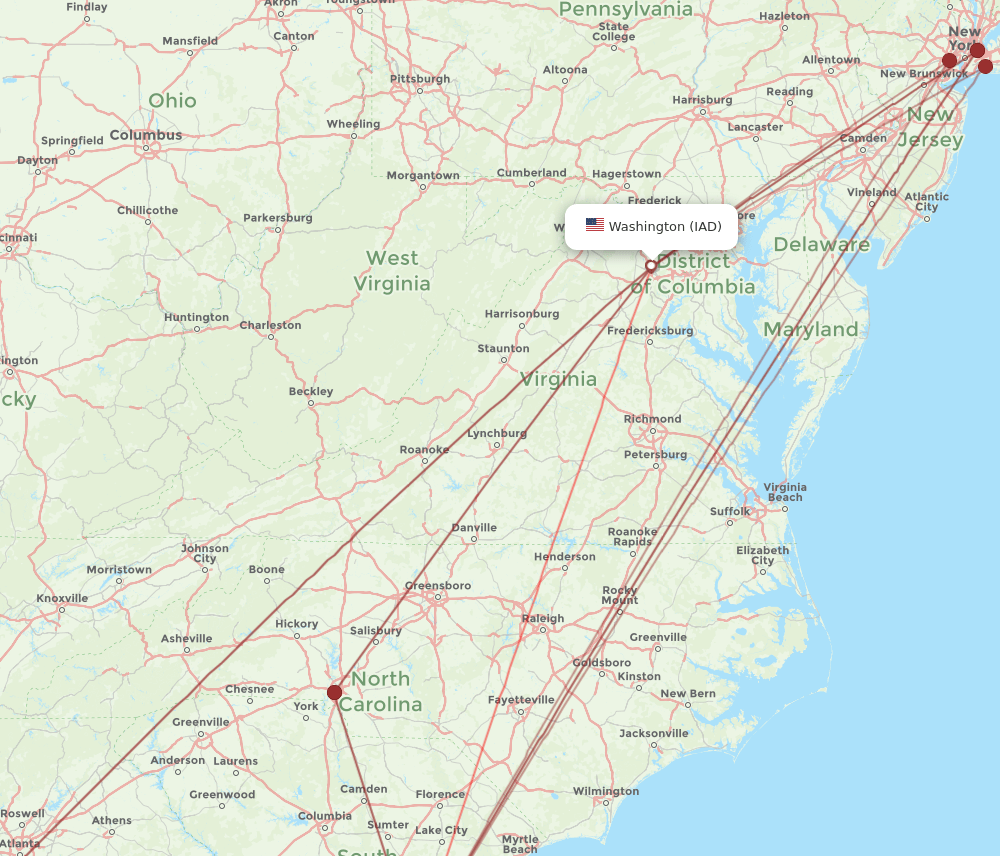 IAD-CHS flight routes