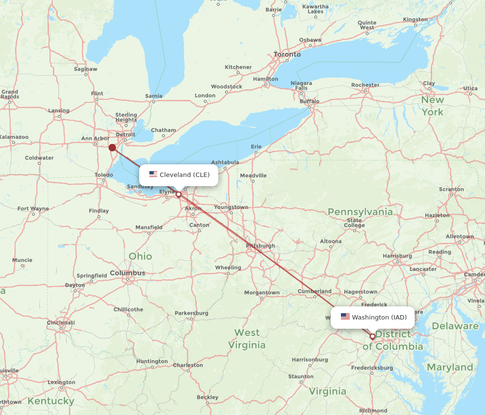 IAD-CLE flight routes