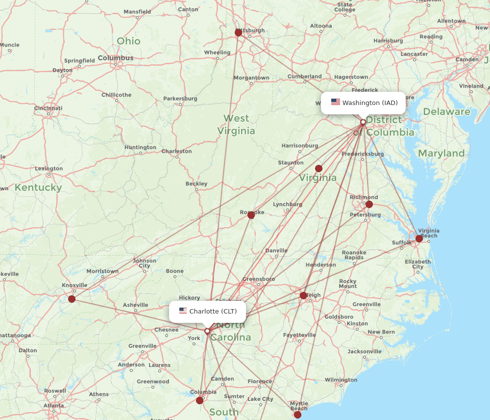 IAD-CLT flight routes