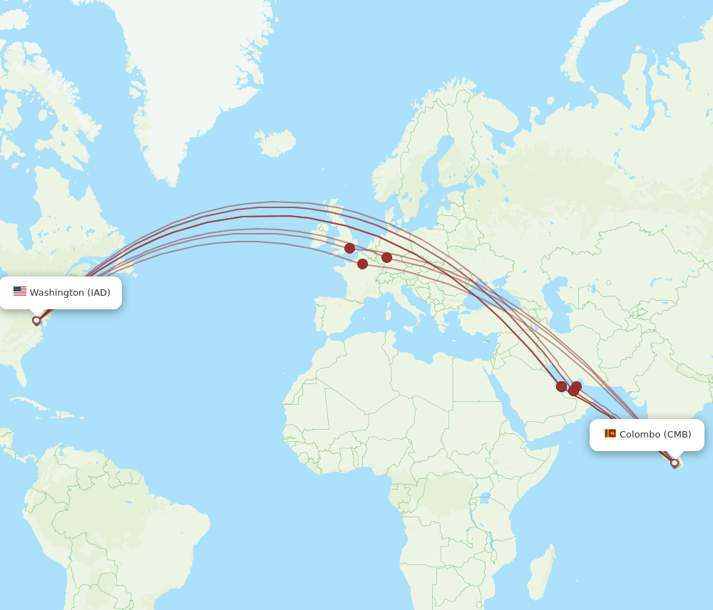 IAD-CMB flight routes