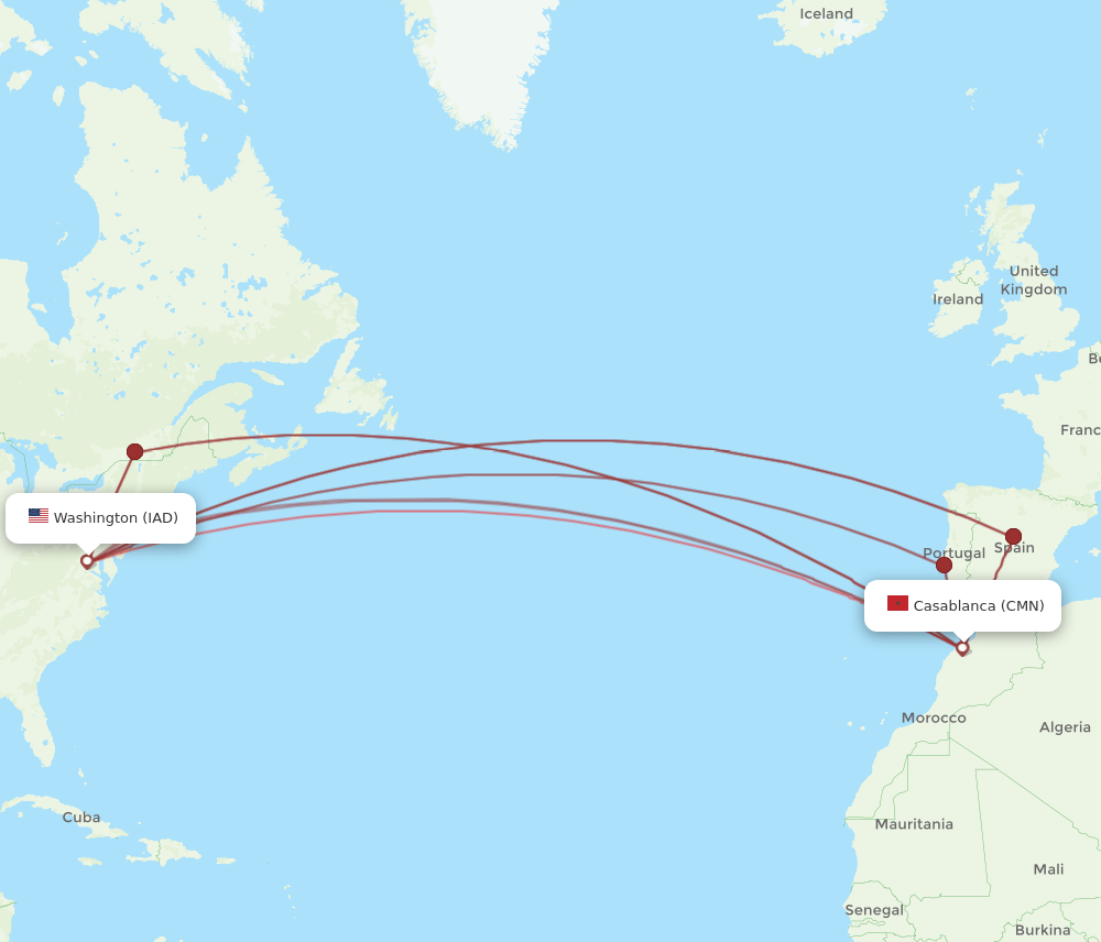 IAD-CMN flight routes