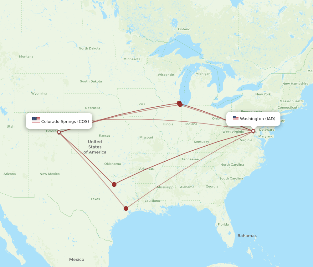 IAD-COS flight routes