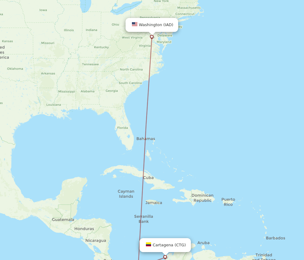 IAD to CTG flights and routes map