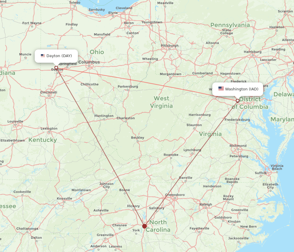 IAD-DAY flight routes